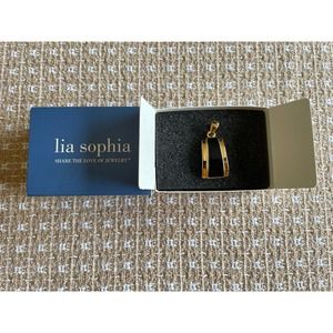 Lia Sophia Pendant Gold Tone Black Enamel Signed1 1/2x3/4 In Original Box